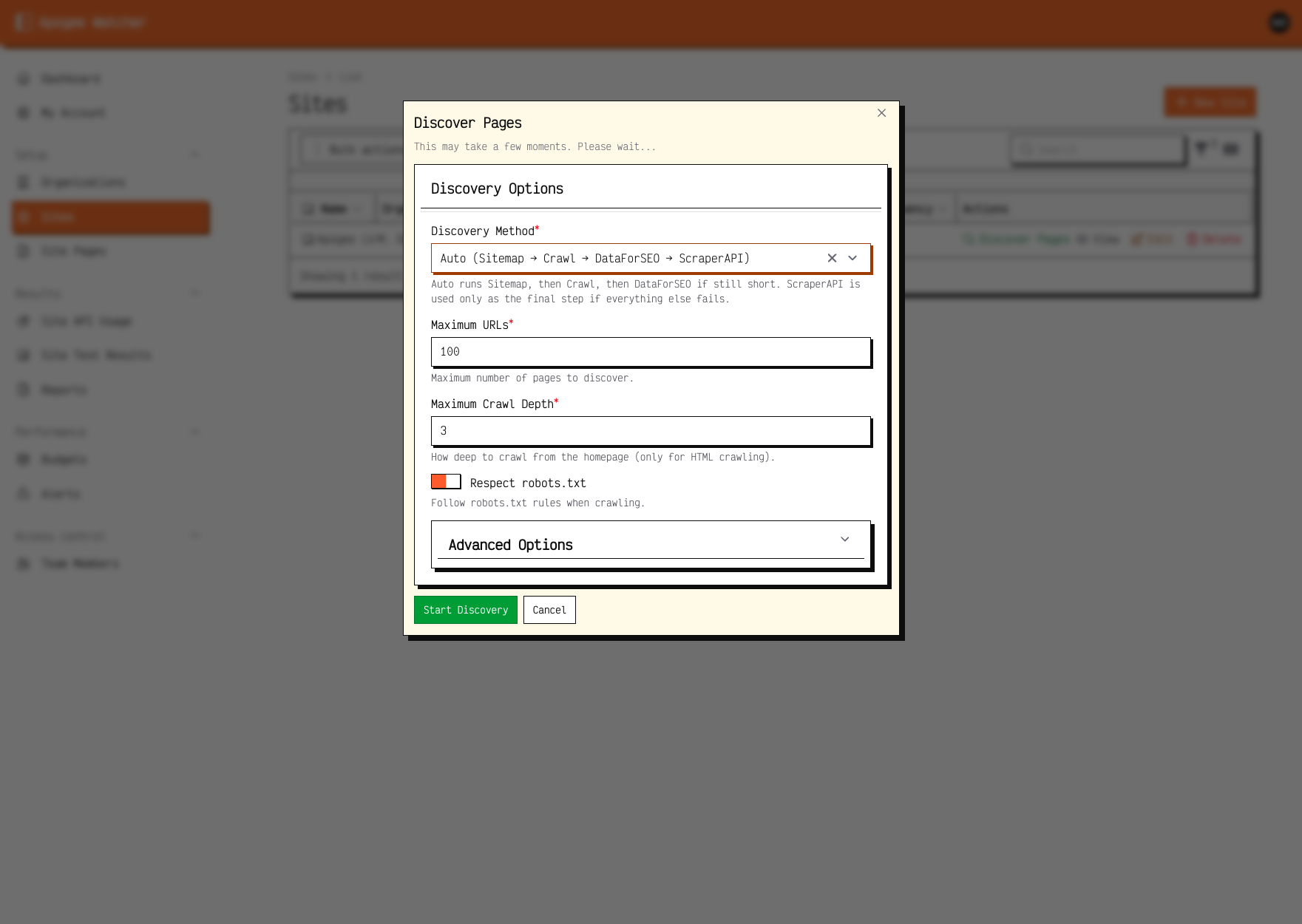 Discover Pages modal