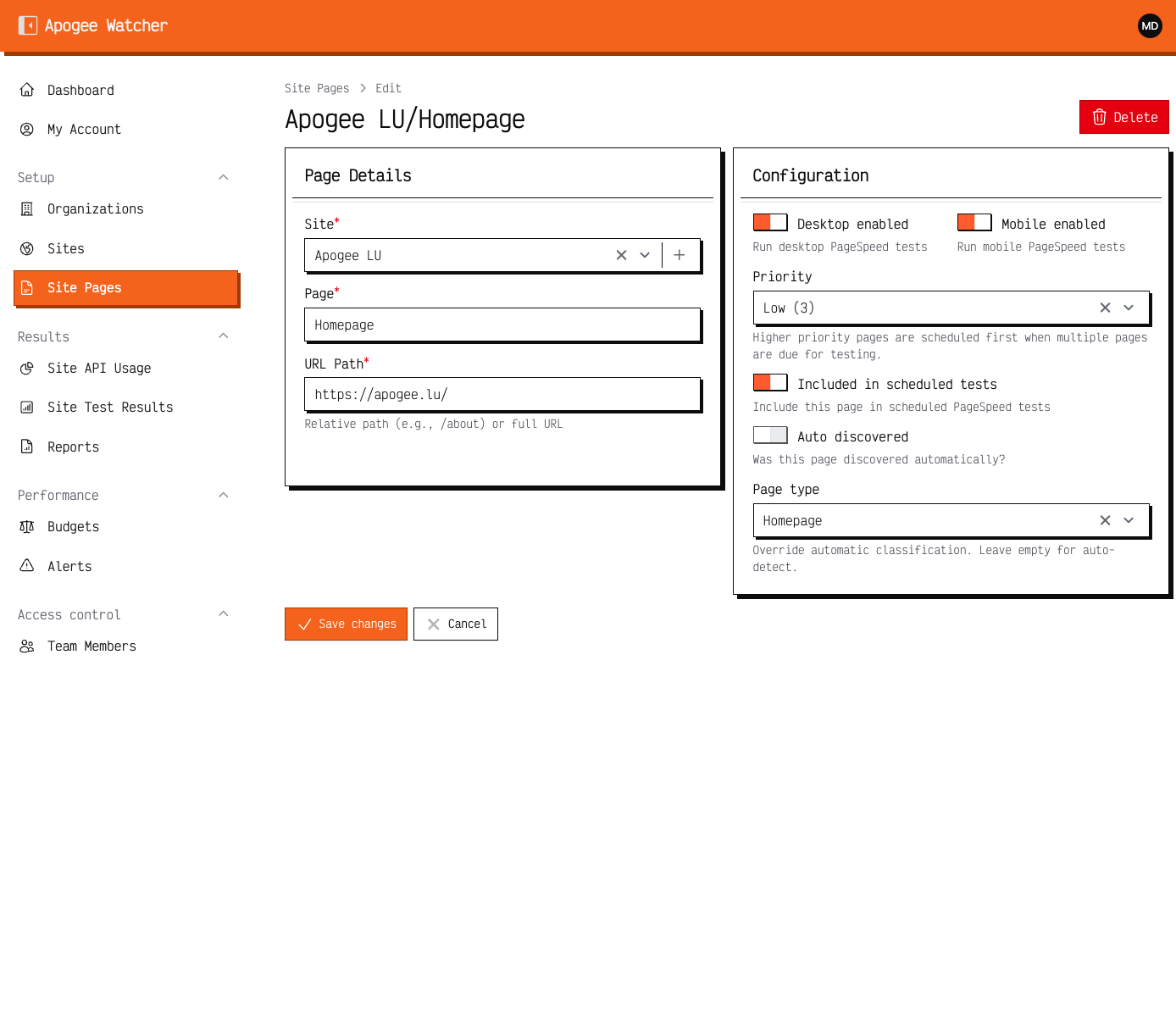 Edit site page with Desktop and Mobile toggles